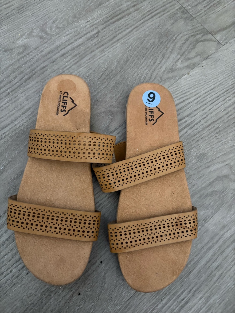 Cliffs by WHITE MOUNTAIN Tan Double-Strap Perforated Slide Sandals